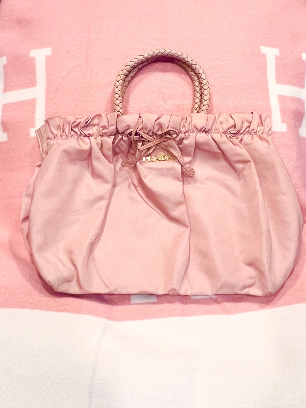 Prada⭐️Pocono nylon Blush Pink Satchel with Gold Logo.⭐️Offers welcome